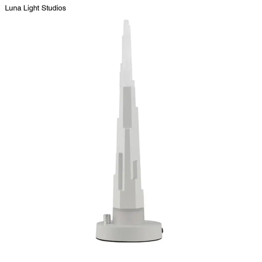 Modern Burj Tower Nightstand Lamp: Acrylic Led Table Light In White/Gold For Study Room