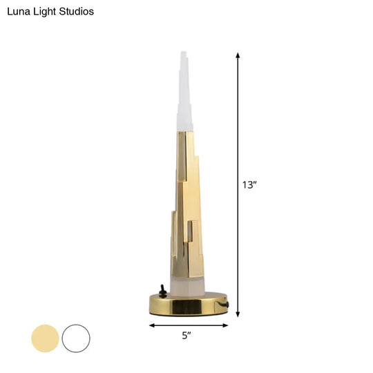 Modern Burj Tower Nightstand Lamp: Acrylic Led Table Light In White/Gold For Study Room