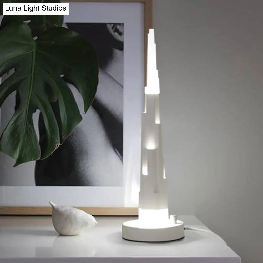 Modern Burj Tower Nightstand Lamp: Acrylic Led Table Light In White/Gold For Study Room