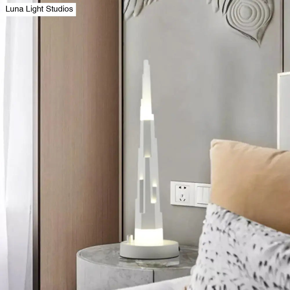 Modern Burj Tower Nightstand Lamp: Acrylic Led Table Light In White/Gold For Study Room White