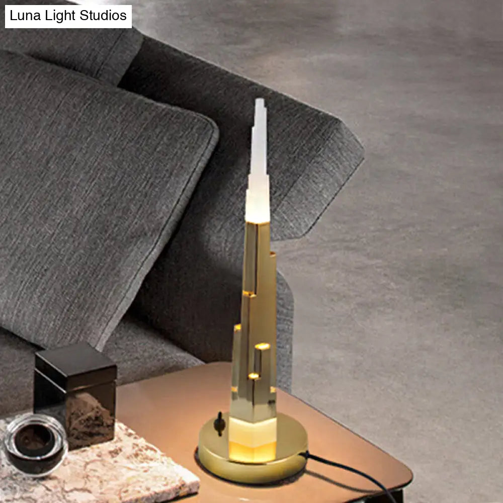 Modern Burj Tower Nightstand Lamp: Acrylic Led Table Light In White/Gold For Study Room Gold