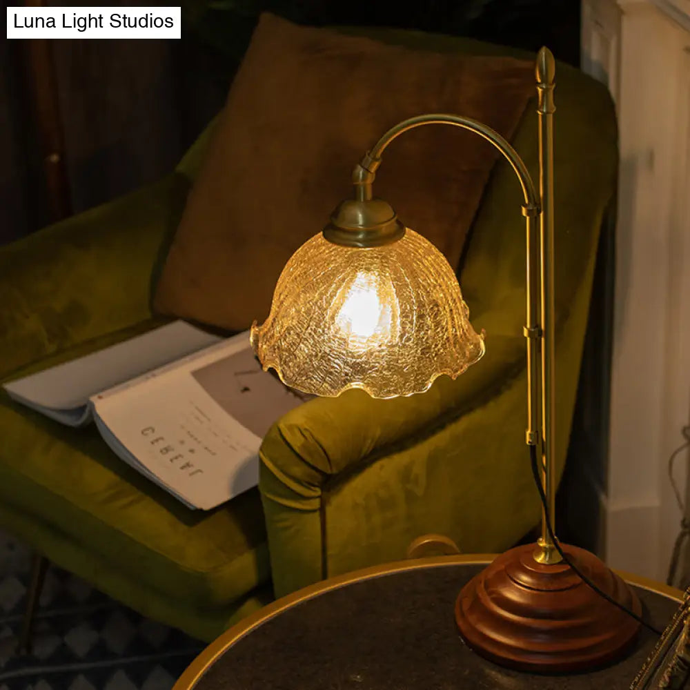 Minimalist Crackled Glass Bell Desk Lamp With Gold Finish - Perfect For Bedroom Reading Or Book