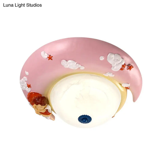 Little Angel Resin Crescent Flush Mount Light - Modern Ceiling Lamp For Kid Bedroom