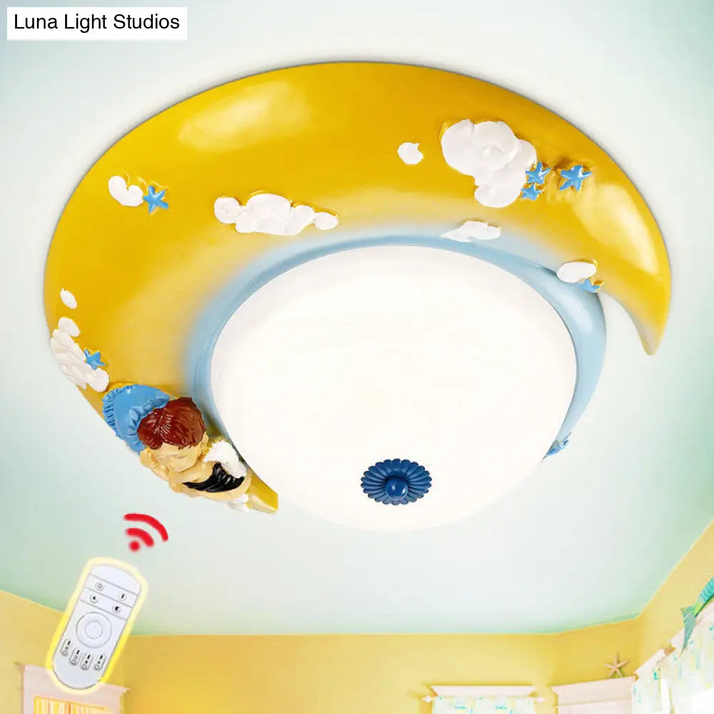 Little Angel Resin Crescent Flush Mount Light - Modern Ceiling Lamp For Kid Bedroom Yellow / White