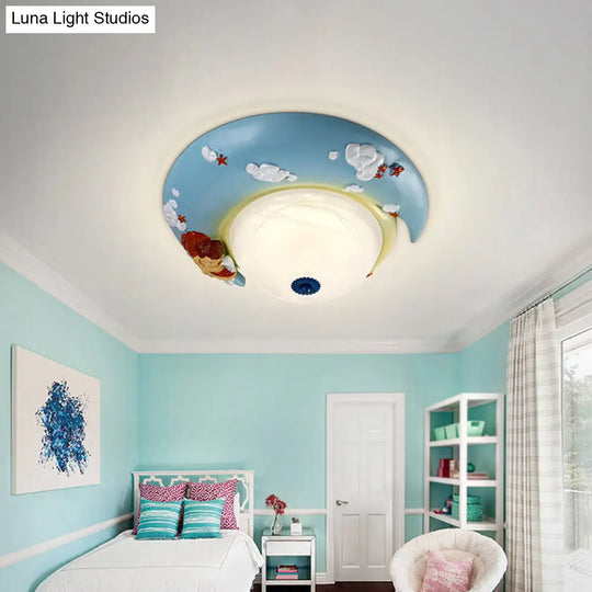Little Angel Resin Crescent Flush Mount Light - Modern Ceiling Lamp For Kid Bedroom