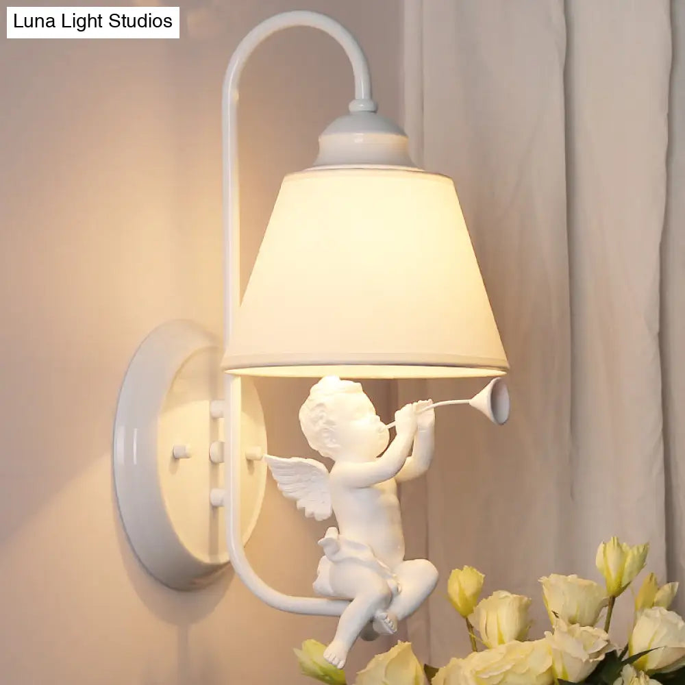 Little Angel Wall Light For Childs Bedroom - Metal Sconce With Single Head And Tapered Shade