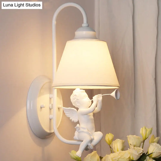 Little Angel Wall Light For Childs Bedroom - Metal Sconce With Single Head And Tapered Shade