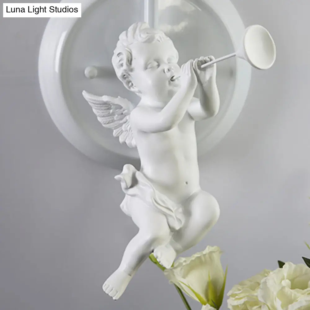 Little Angel Wall Light For Childs Bedroom - Metal Sconce With Single Head And Tapered Shade