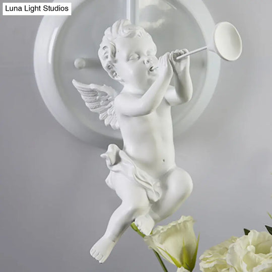 Little Angel Wall Light For Childs Bedroom - Metal Sconce With Single Head And Tapered Shade