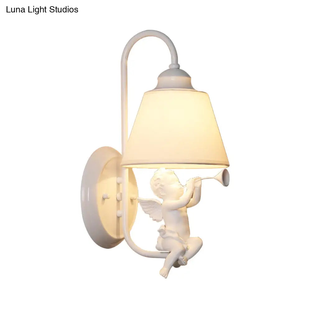 Little Angel Wall Light For Childs Bedroom - Metal Sconce With Single Head And Tapered Shade