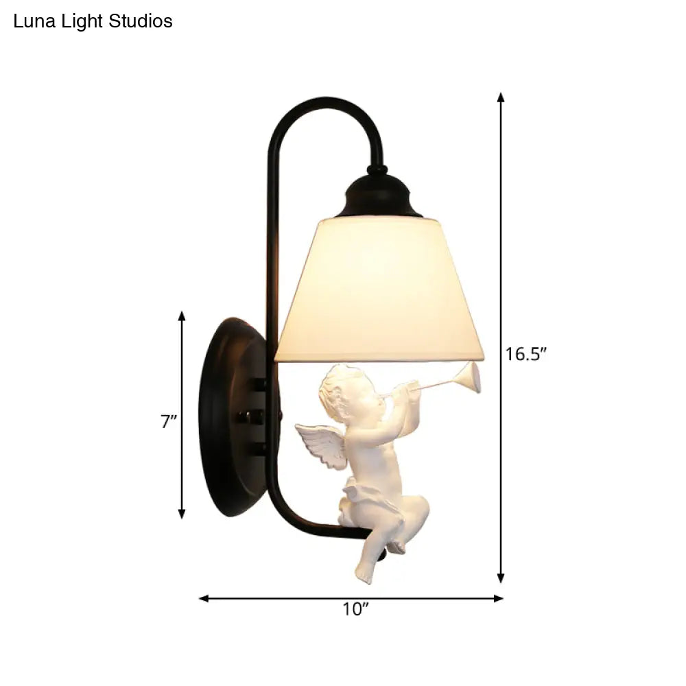 Little Angel Wall Light For Childs Bedroom - Metal Sconce With Single Head And Tapered Shade