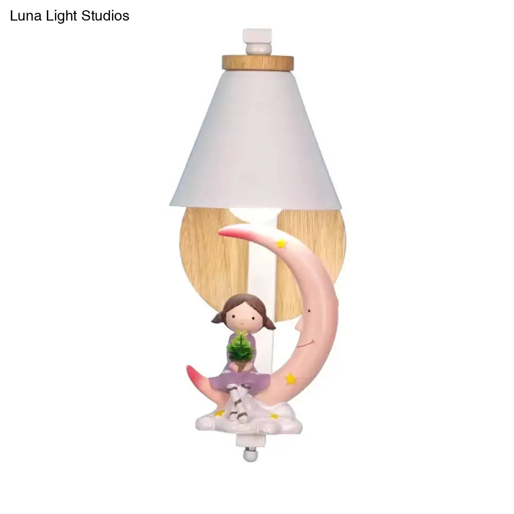 Little Kid Deco Funnel Shade Wall Light: Lovely 1 Head Metal Sconce For Child Bedroom