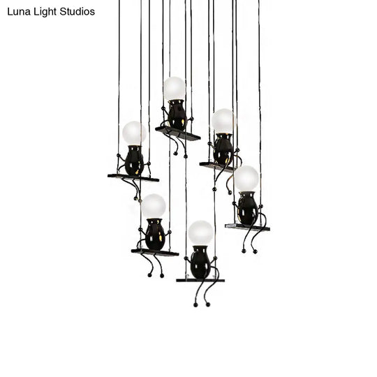 Little People Multi Pendant Light Fixture - Contemporary Metal Hanging In Black 3/4/6 Bulbs