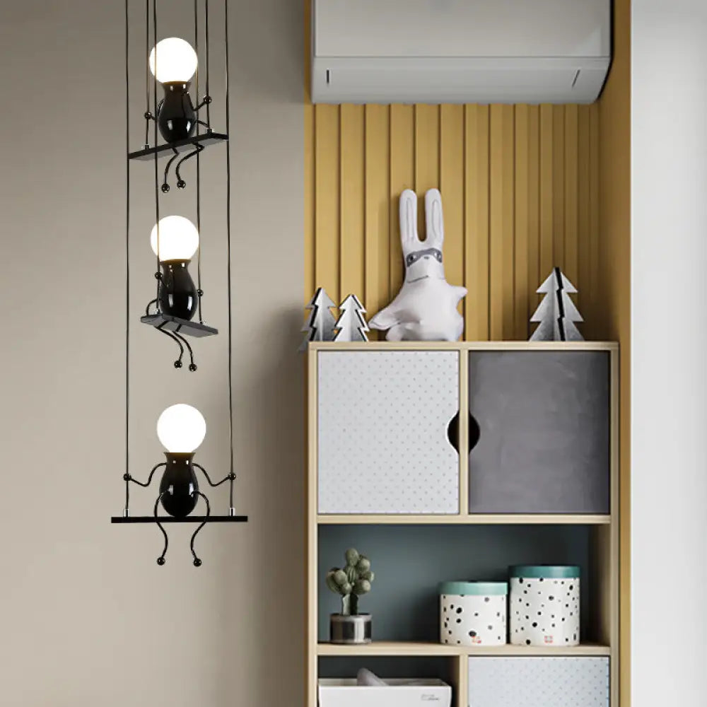 Little People Multi Pendant Light Fixture - Contemporary Metal Hanging In Black 3/4/6 Bulbs 3 /