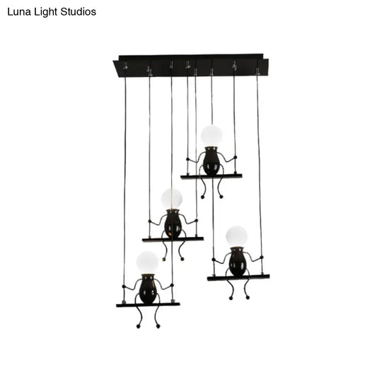 Little People Multi Pendant Light Fixture - Contemporary Metal Hanging In Black 3/4/6 Bulbs