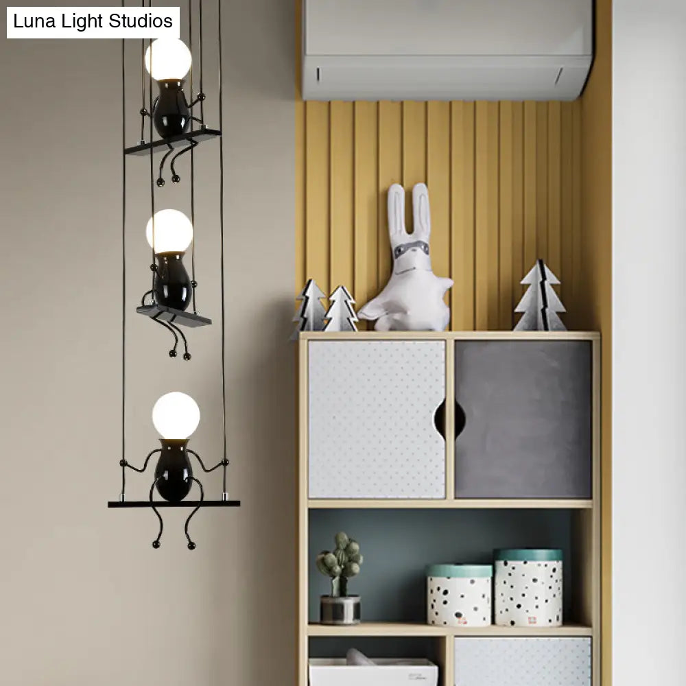 Little People Multi Pendant Light Fixture - Contemporary Metal Hanging In Black 3/4/6 Bulbs