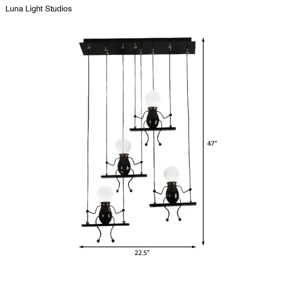 Little People Multi Pendant Light Fixture - Contemporary Metal Hanging In Black 3/4/6 Bulbs