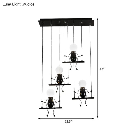 Little People Multi Pendant Light Fixture - Contemporary Metal Hanging In Black 3/4/6 Bulbs