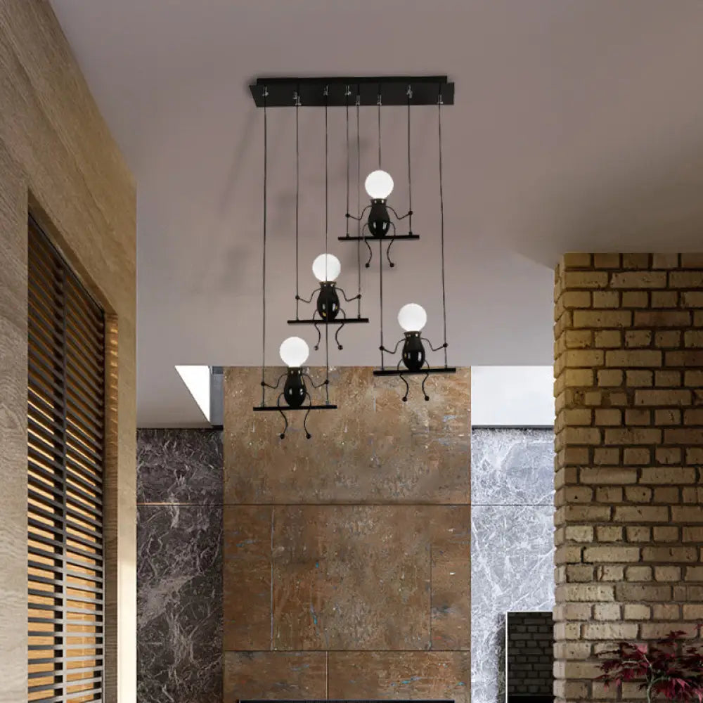 Little People Multi Pendant Light Fixture - Contemporary Metal Hanging In Black 3/4/6 Bulbs 4 /