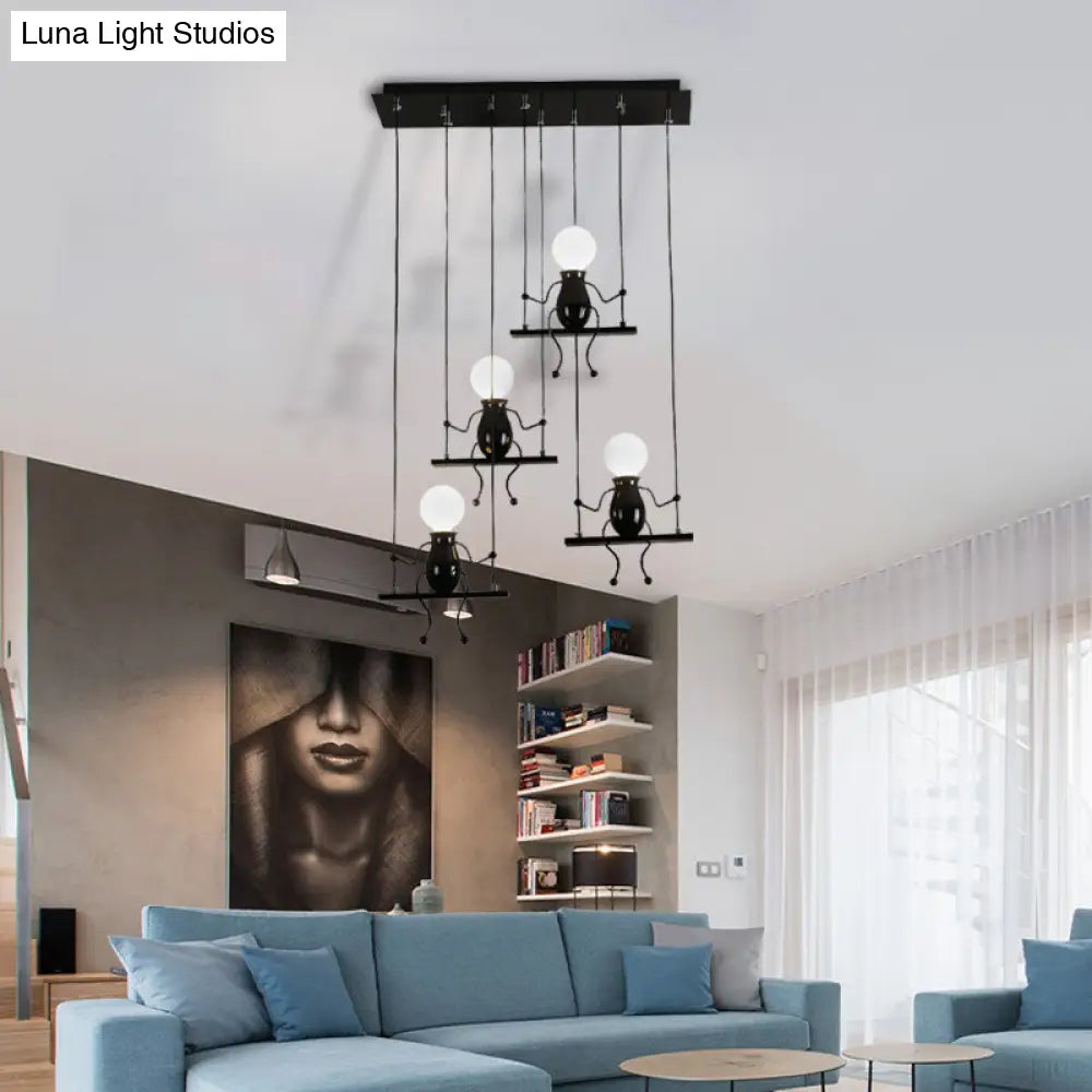 Little People Multi Pendant Light Fixture - Contemporary Metal Hanging In Black 3/4/6 Bulbs