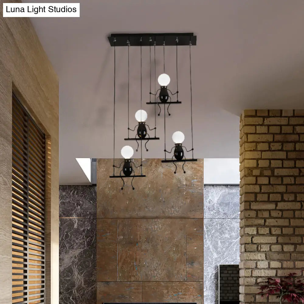 Little People Multi Pendant Light Fixture - Contemporary Metal Hanging In Black 3/4/6 Bulbs