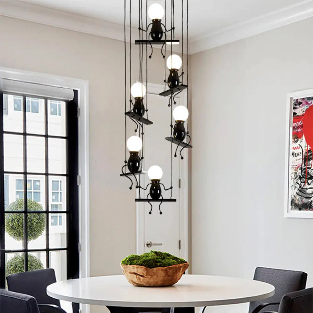 Little People Multi Pendant Light Fixture - Contemporary Metal Hanging In Black 3/4/6 Bulbs 6 /