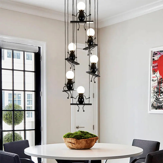 Little People Multi Pendant Light Fixture - Contemporary Metal Hanging In Black 3/4/6 Bulbs 6 /