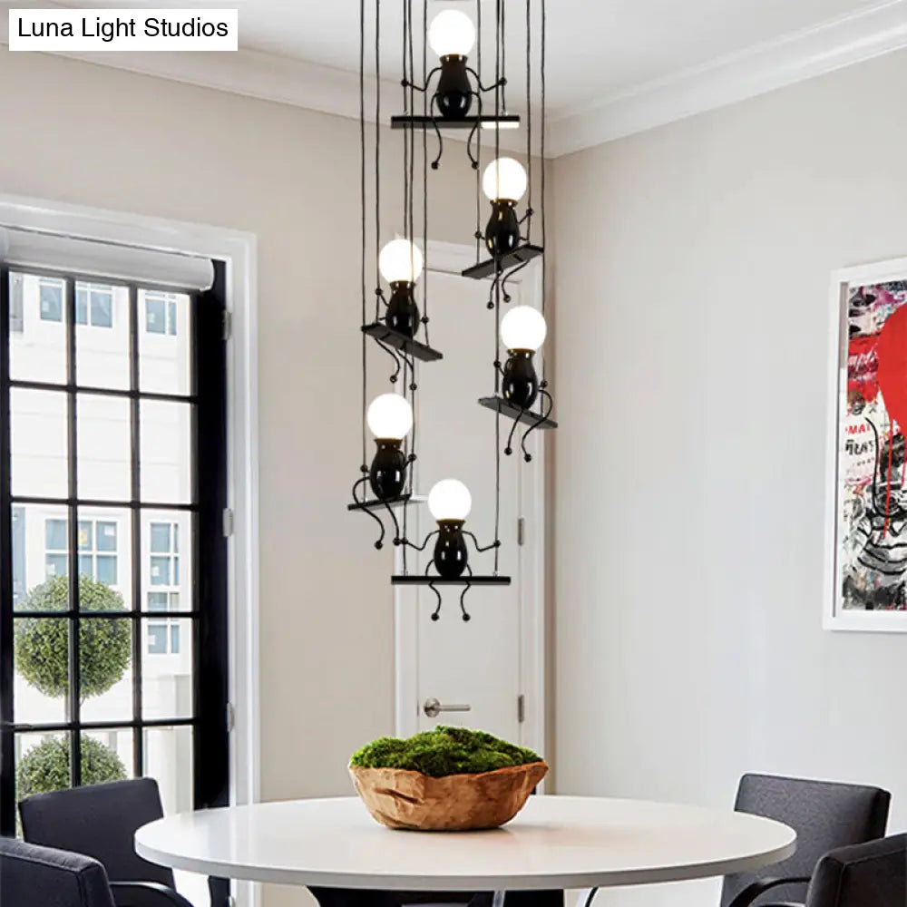 Little People Multi Pendant Light Fixture - Contemporary Metal Hanging In Black 3/4/6 Bulbs