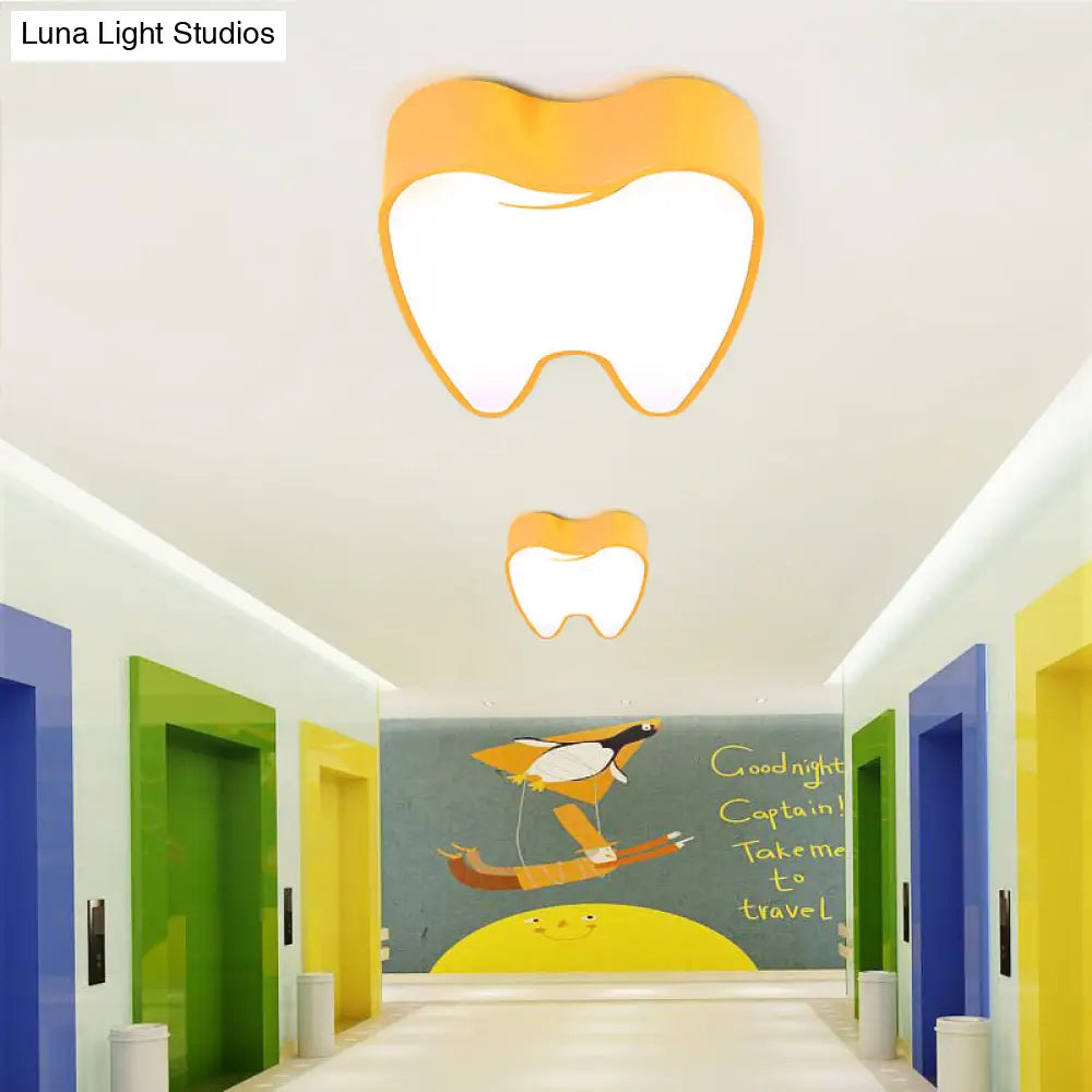 Little Tooth Kids Bedroom Ceiling Lamp - Acrylic Modern Flush Mount Light Yellow / 18 White