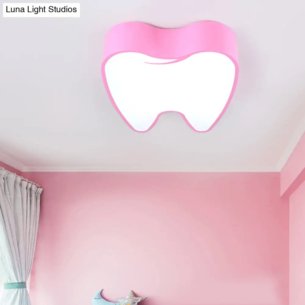 Little Tooth Kids Bedroom Ceiling Lamp - Acrylic Modern Flush Mount Light Pink / 18 White