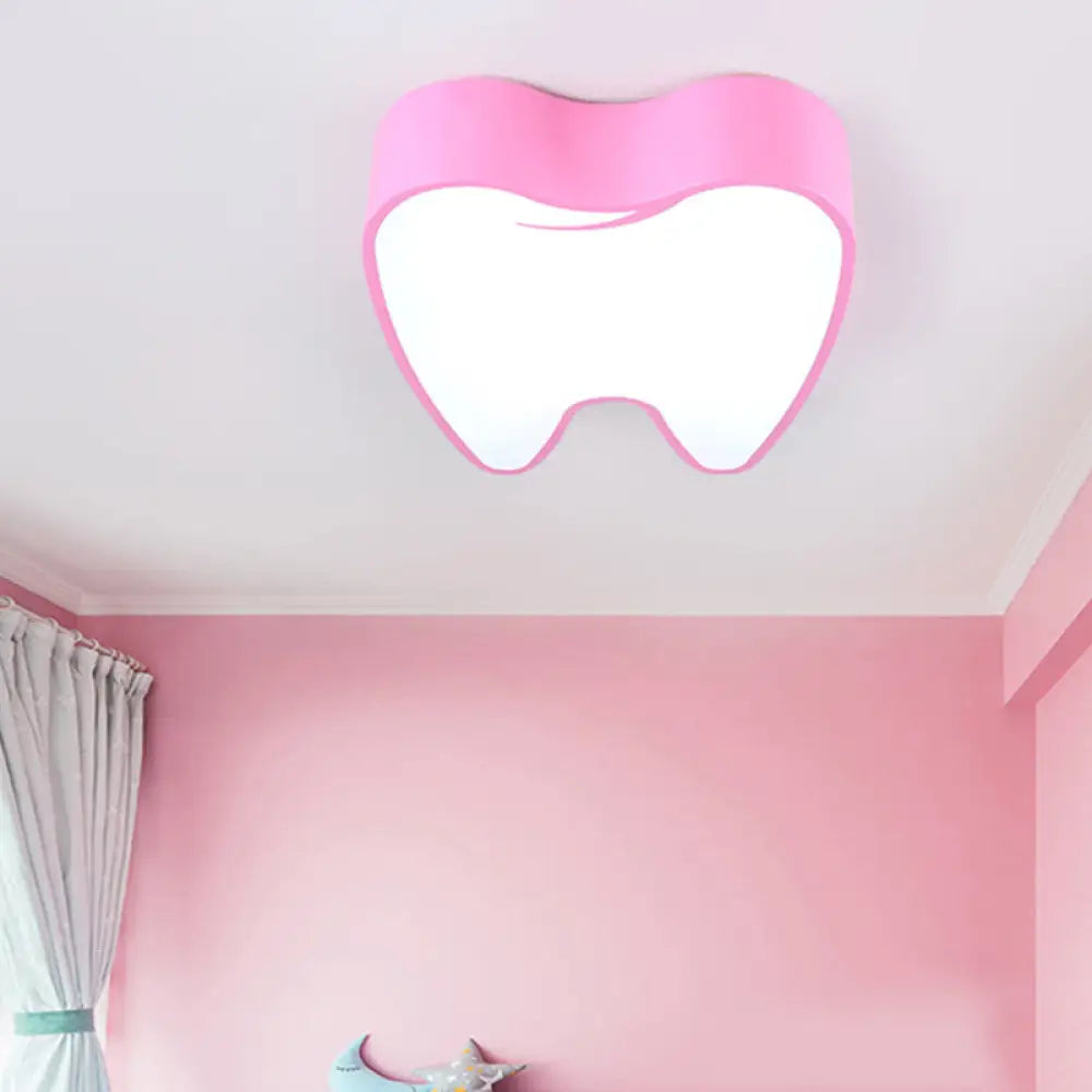 Little Tooth Kids Bedroom Ceiling Lamp - Acrylic Modern Flush Mount Light Pink / 18’ White