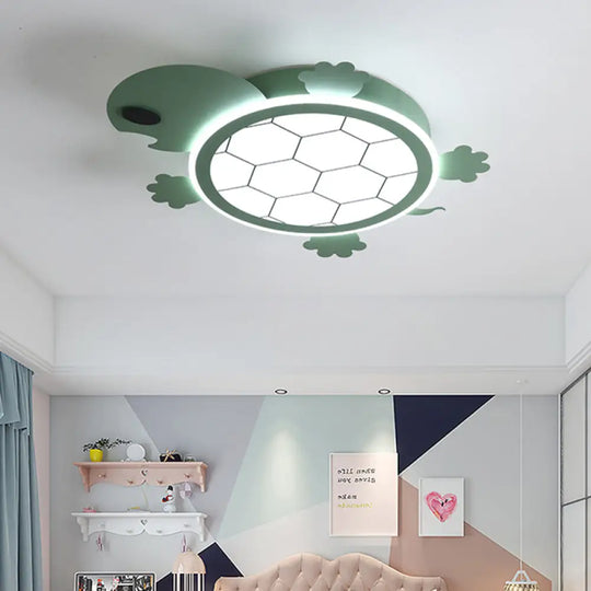 Little Turtle Led Green Ceiling Light - Cartoon Acrylic Lamp For Bedroom