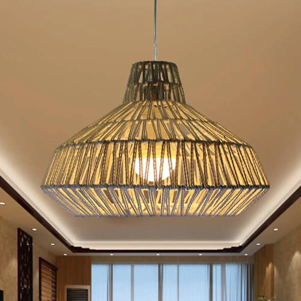 Living Room Ceiling Pendant Light - Traditional Beige Hanging Lamp With Urn Paper Shade