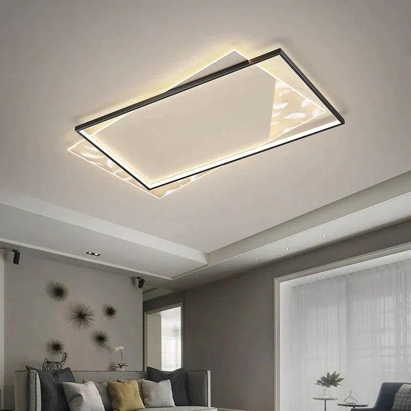 Living Room Lamp Led Light Luxury Modern Creative Feather Ceiling Rectangular Hall Black / L 90Cm