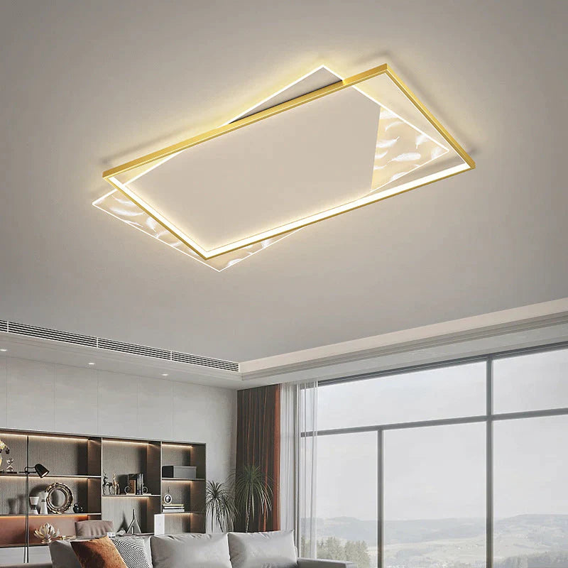 Living Room Lamp Led Light Luxury Modern Creative Feather Ceiling Rectangular Hall Gold / L 90Cm
