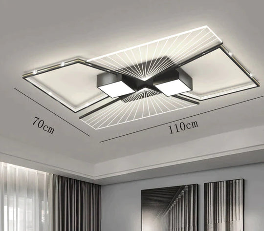 Living Room Led Lamp Modern Simple Atmosphere Bedroom Ceiling Black / L 110Cm White Light