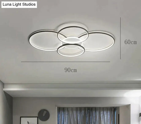 Living Room Main Lamp Atmospheric Hall Minimalist Circular Ring Indoor Ceiling Black / L 90Cm White