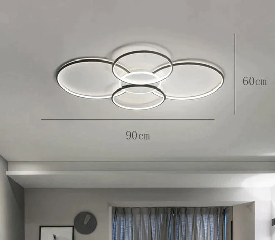 Living Room Main Lamp Atmospheric Hall Minimalist Circular Ring Indoor Ceiling Black / L 90Cm White