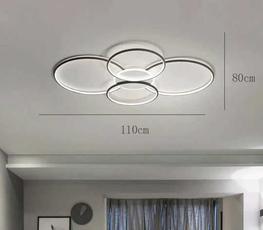 Living Room Main Lamp Atmospheric Hall Minimalist Circular Ring Indoor Ceiling Black / L 110Cm White