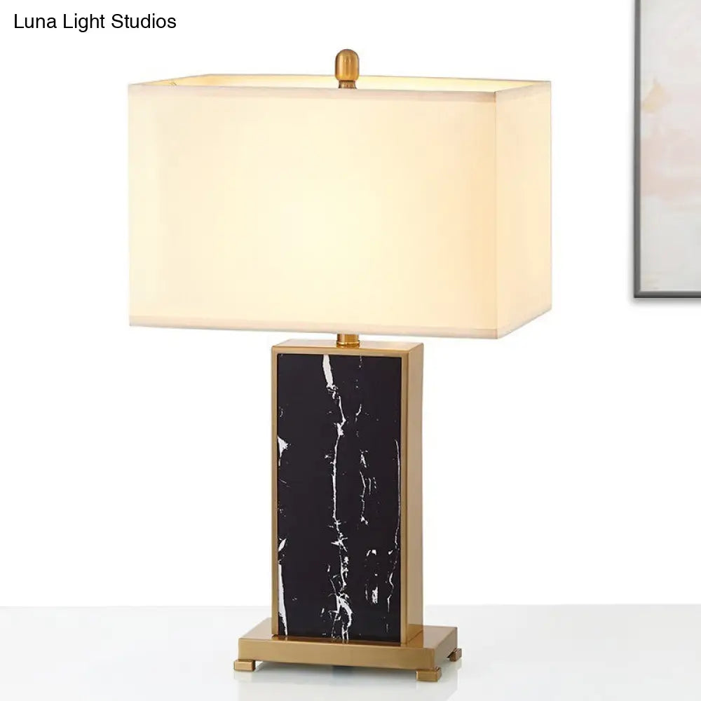 Living Room Table Lamp - Luxury Black Fabric Nightstand Light With Stone Base