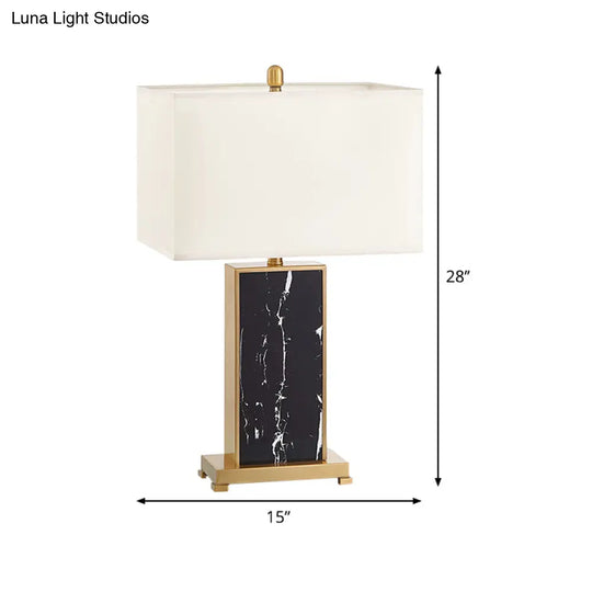 Living Room Table Lamp - Luxury Black Fabric Nightstand Light With Stone Base