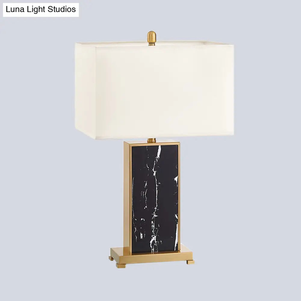 Living Room Table Lamp - Luxury Black Fabric Nightstand Light With Stone Base