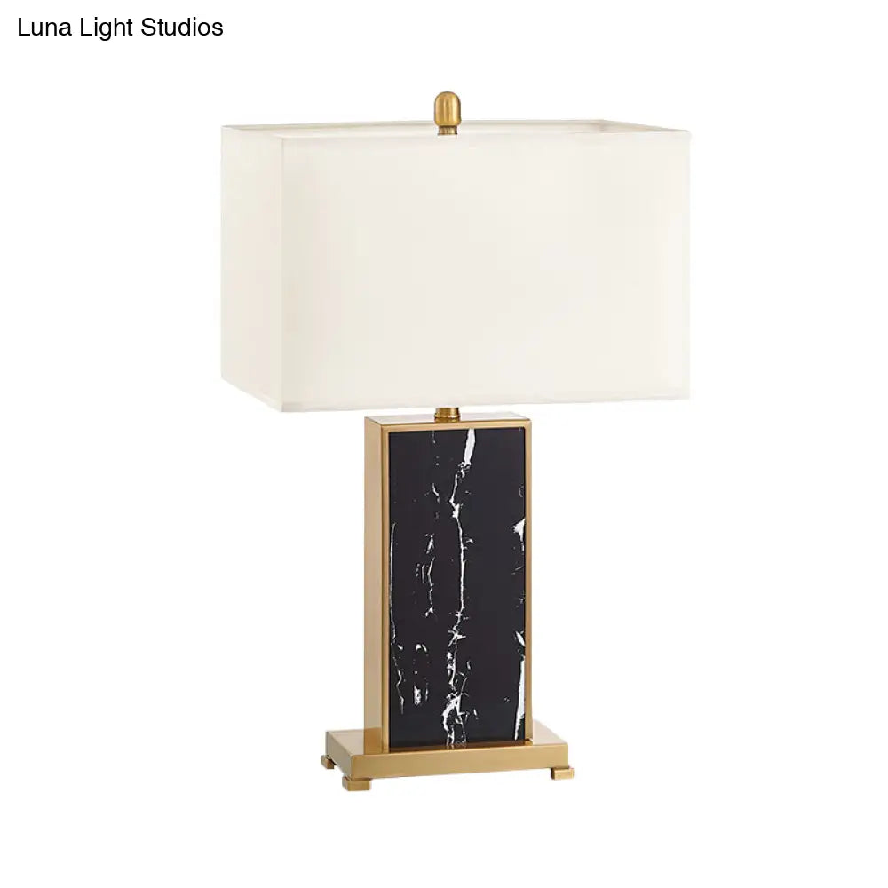 Living Room Table Lamp - Luxury Black Fabric Nightstand Light With Stone Base