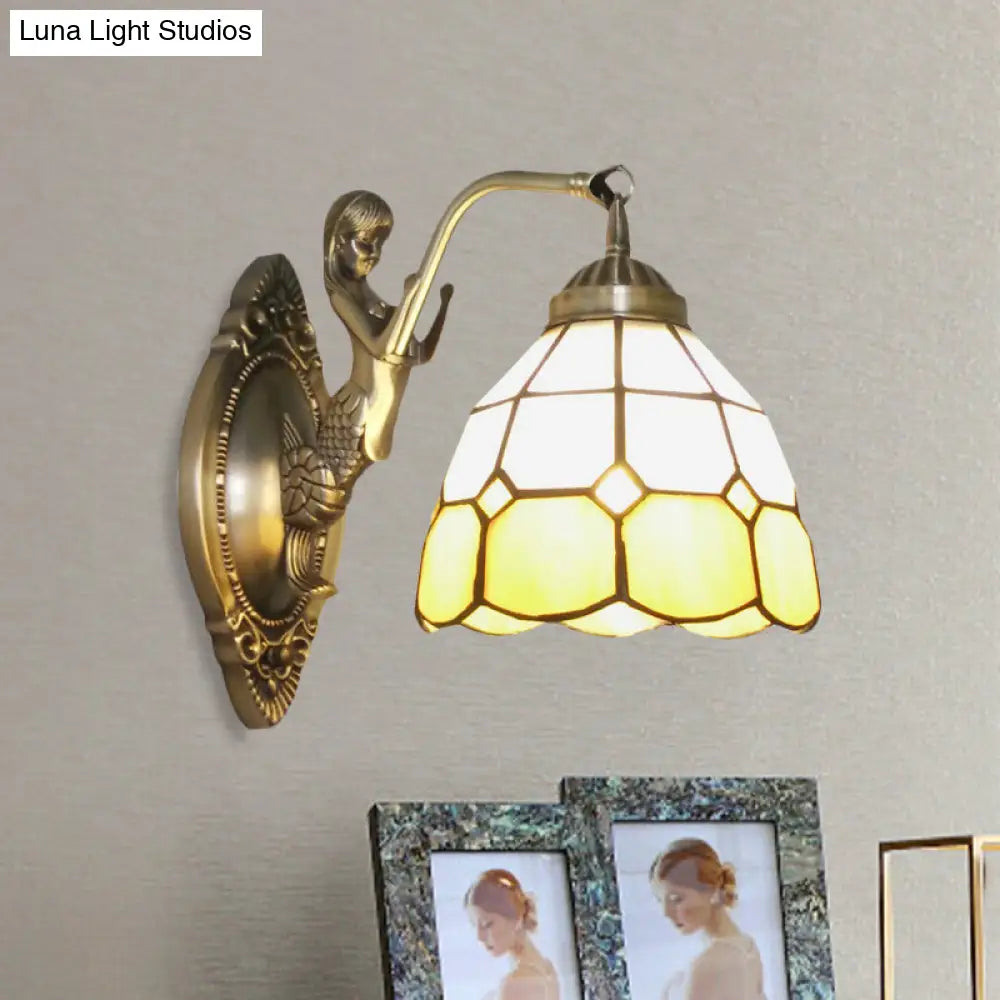 Living Room Wall Mounted Light: Bronze Mermaid Lamp With Blue & White Glass Shade