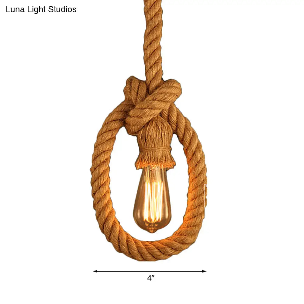 Lodge Beige Rope Pendant Light Fixture - Natural Adjustable Ceiling Lamp For Restaurants