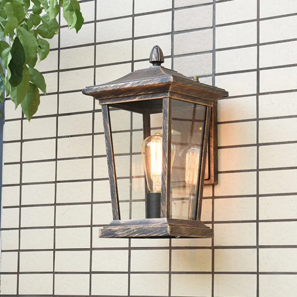 Lodge Birdcage Outdoor Wall Mounted Light Fixture 1 Sconce Lamp With Clear Glass Bronze Finish