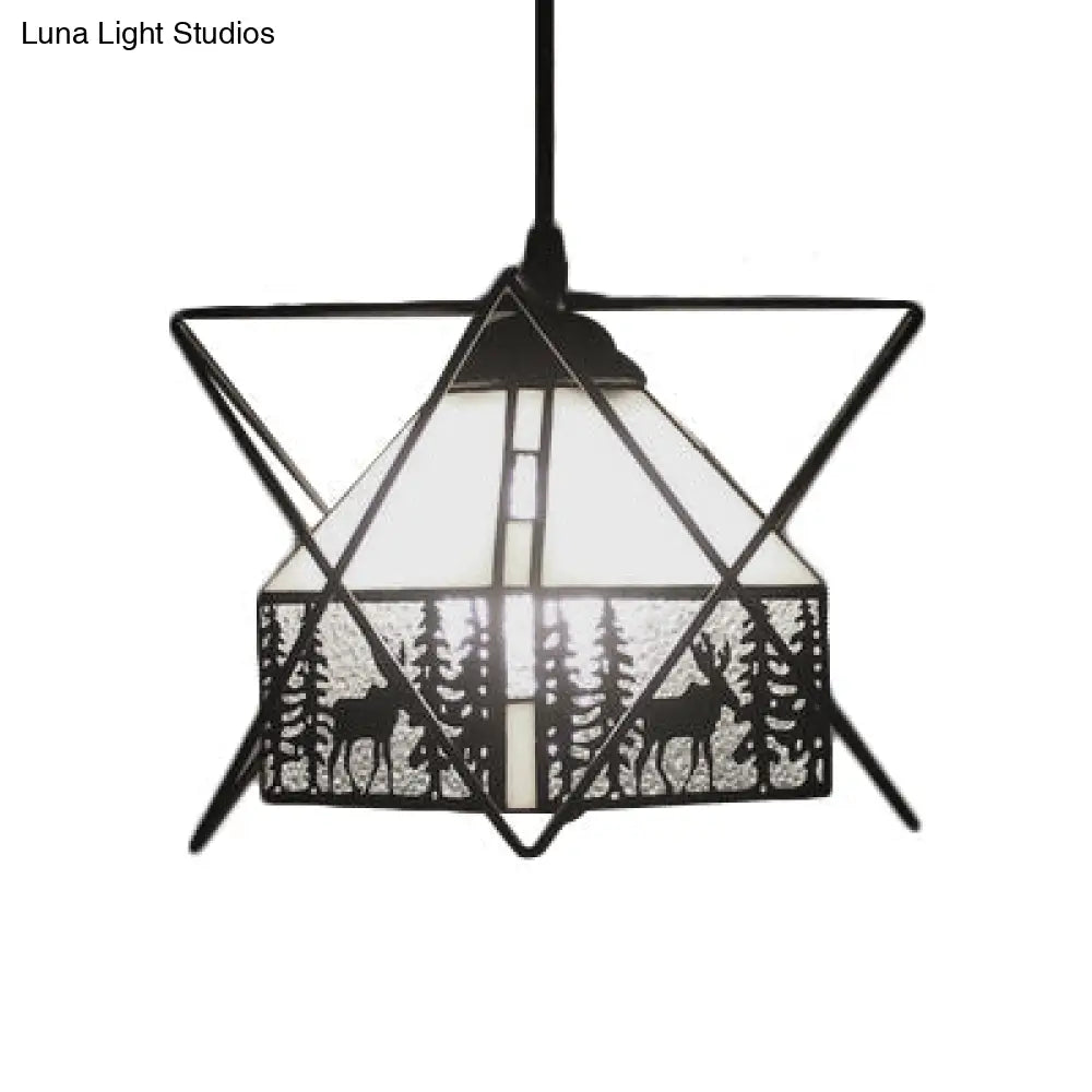 Lodge & Dear Cafe Pendant Light - Iron Wire Glass Rustic Hanging (1-Light Black)