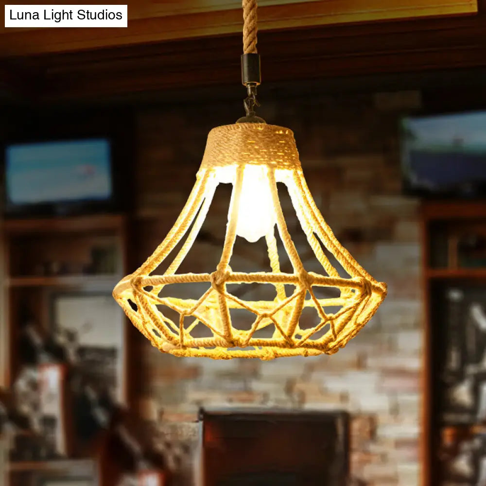 Lodge Diamond Drop Pendant Hemp Ceiling Light - Brown Cafe Décor