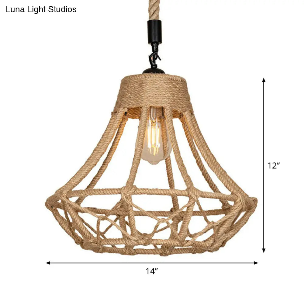 Lodge Diamond Drop Pendant Hemp Ceiling Light - Brown Cafe Décor