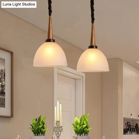 Lodge Dome Pendant Light Kit With White Glass Shade - Perfect For Dining Room Suspension Lighting